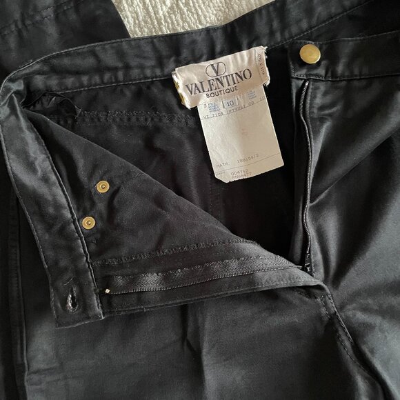Vintage 90s VALENTINO Boutique Black Polished Cotton High-Waist Pants Made Italy - Picture 7 of 11